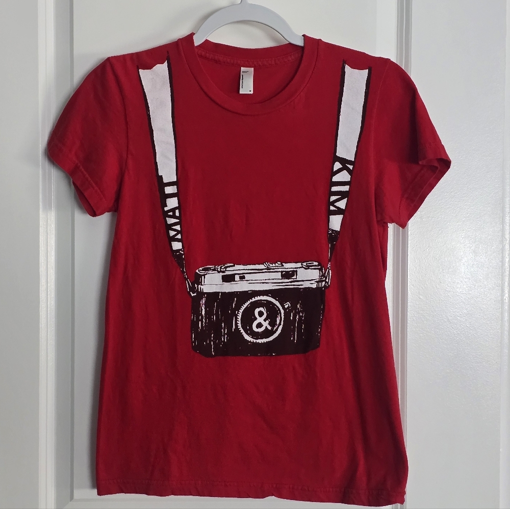 *SOLD* Matt and Kim Red Concert T-Shirt with Camera Print Women's Medium